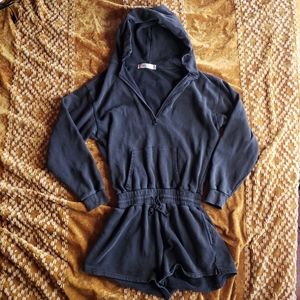 Free People Hooded Sweatshirt Romper Navy Blue